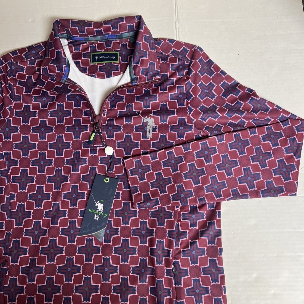 NWT William Murray Golf Women's SMALL Burgandy Geometric 1/4 Zip Pullover Shirt